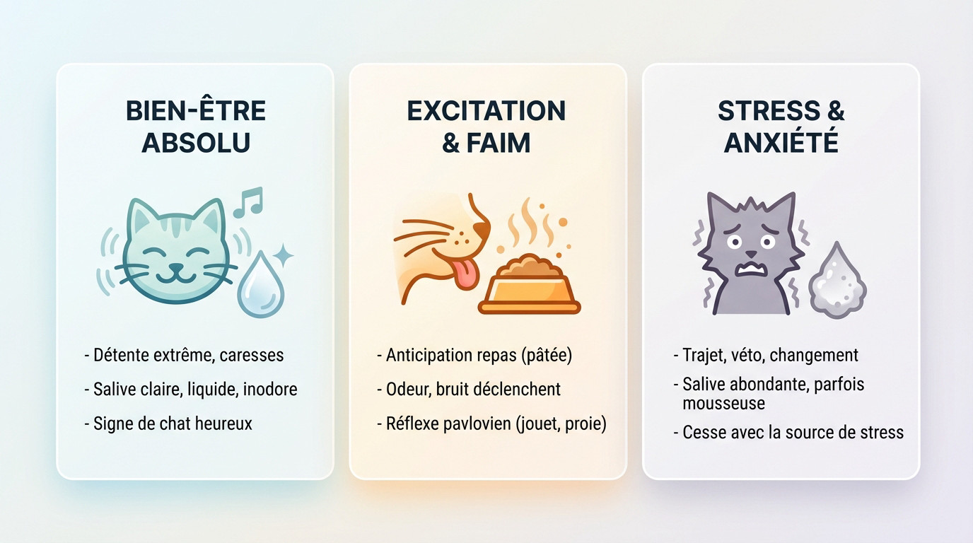 Chat détendu qui bave légèrement sous l'effet du ronronnement et des caresses