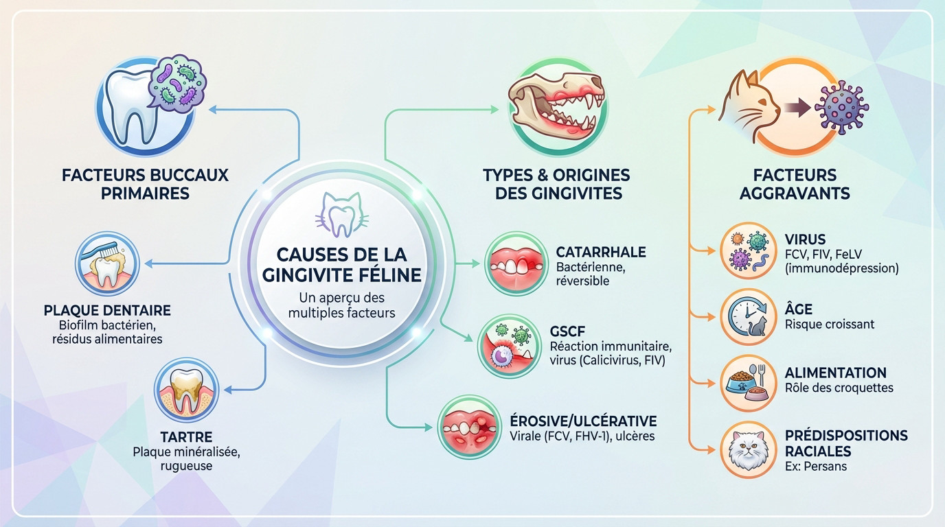 Chat examiné par un vétérinaire montrant des signes de gingivite féline