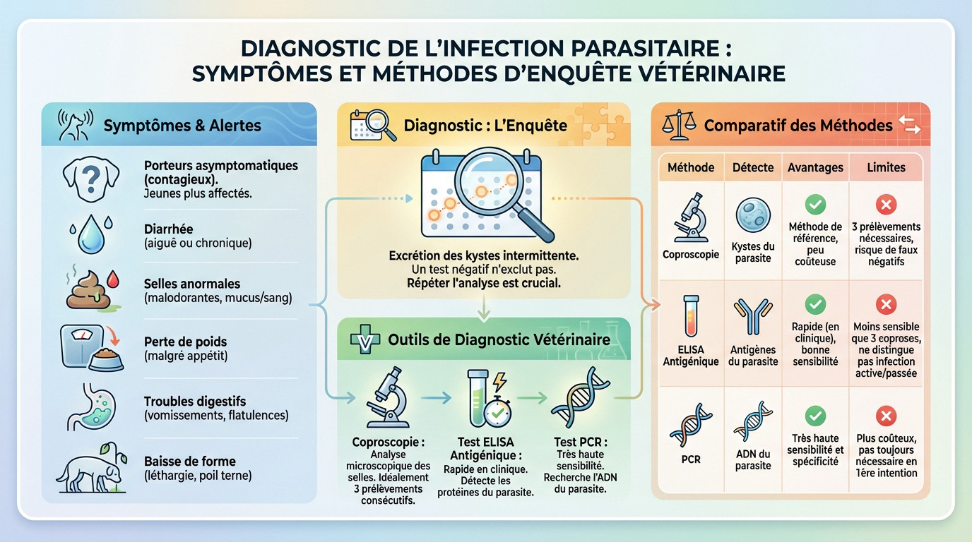 Examen microscopique des selles pour le diagnostic de la giardiose canine
