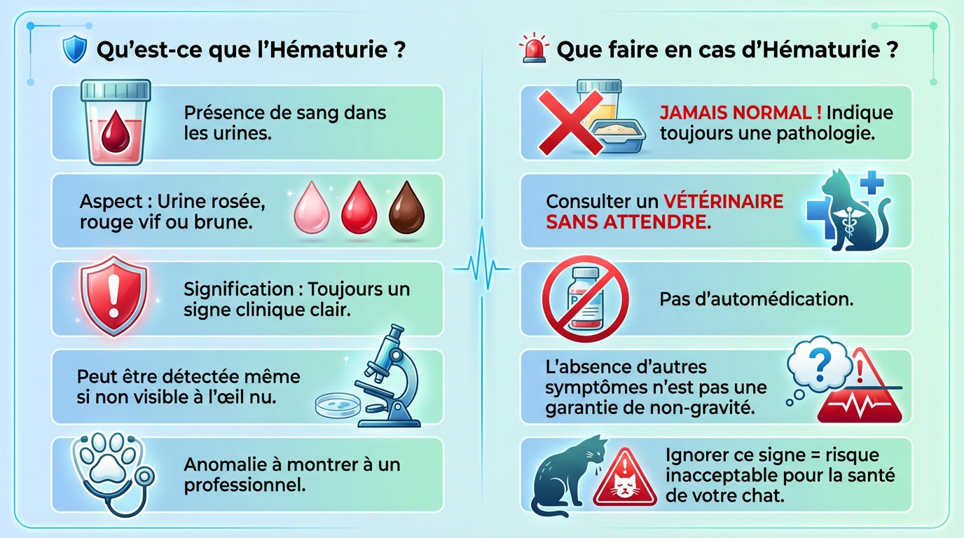 Chat observant sa litière avec inquiétude, illustration de l'hématurie féline