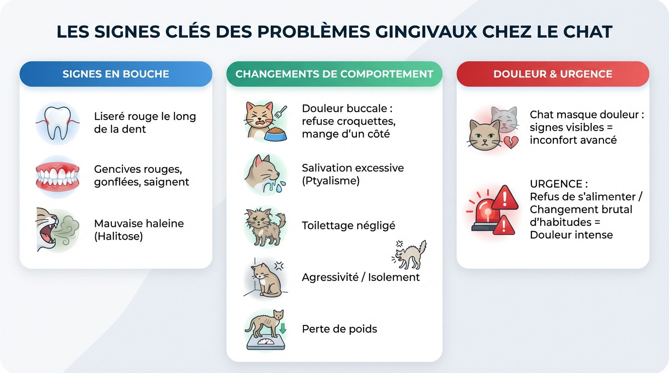 Examen vétérinaire montrant une gingivite chat avec des gencives rouges et enflammées
