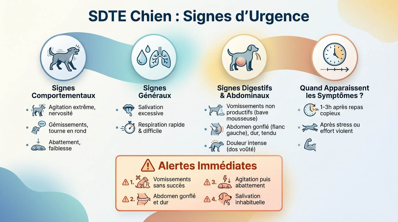 Chien présentant des signes de douleur abdominale et d'inconfort liés au syndrome de dilatation-torsion de l'estomac