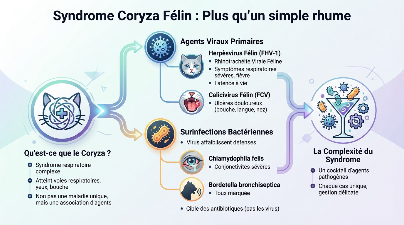 Chat atteint du syndrome coryza avec écoulements oculaires et nasaux