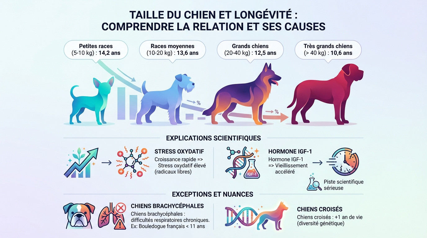 Graphique montrant la corrélation inverse entre la taille du chien et son espérance de vie