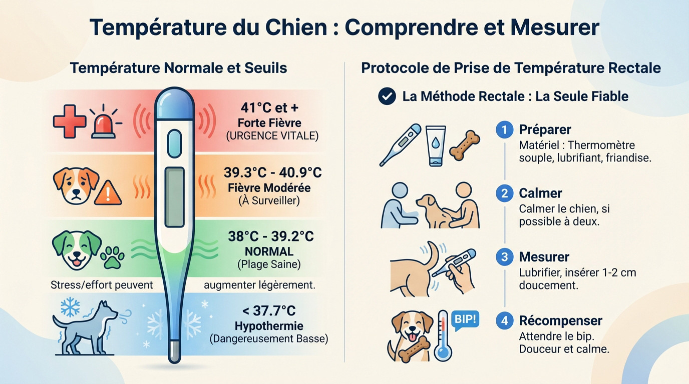 Vétérinaire prenant la température d'un chien pour vérifier la fièvre
