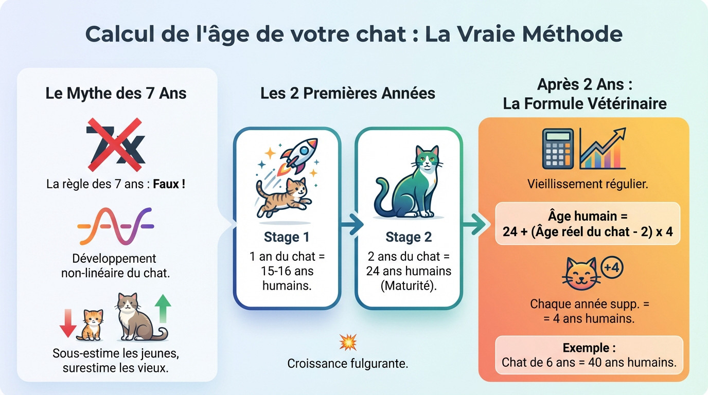 Graphique montrant la correspondance entre l'âge réel du chat et son équivalent humain