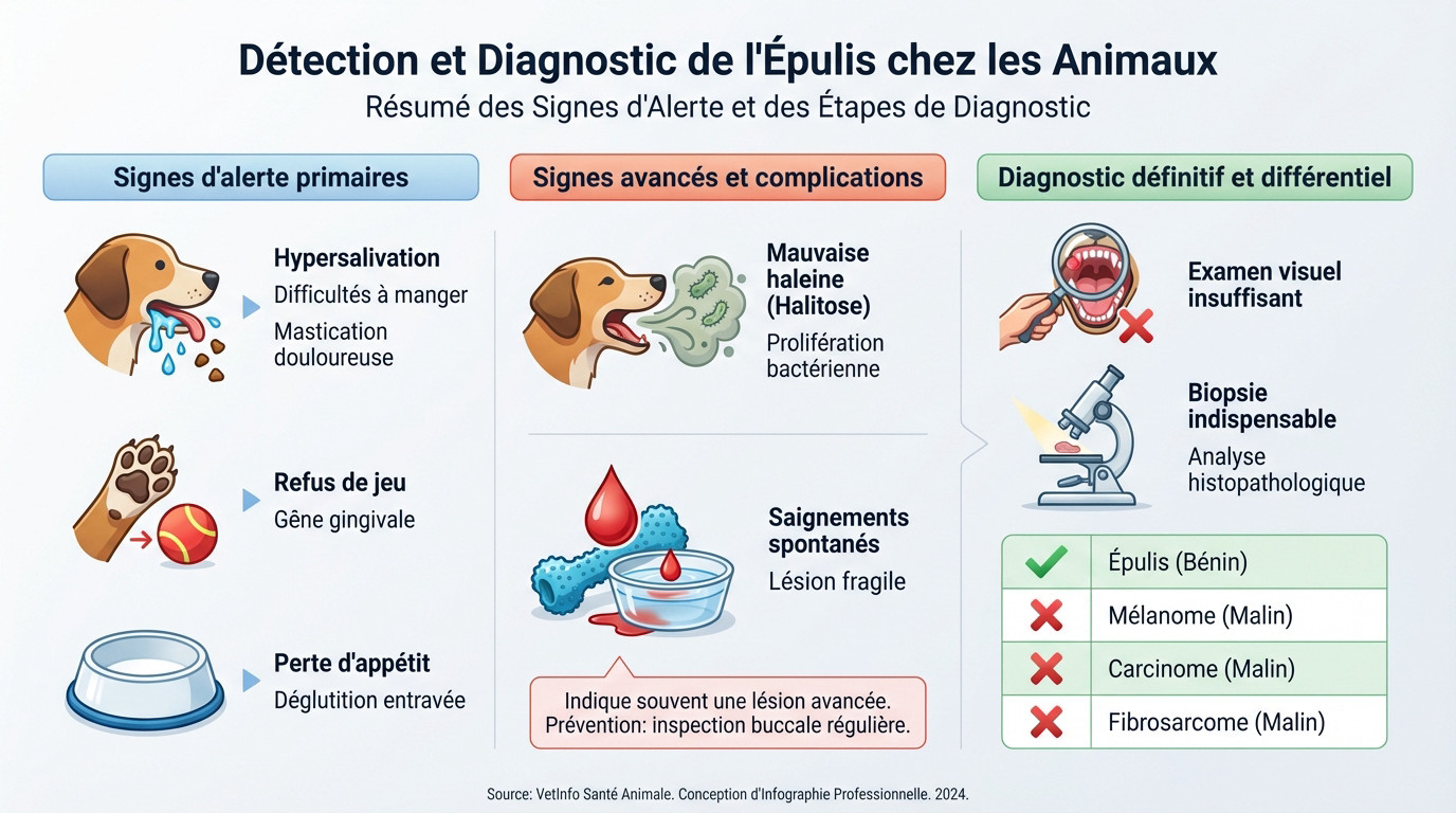 Examen buccal d'un chien pour détecter un épulis gingival