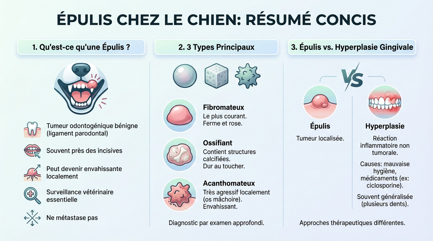 Tableau récapitulatif des différents types d'épulis chez le chien et leurs signes cliniques