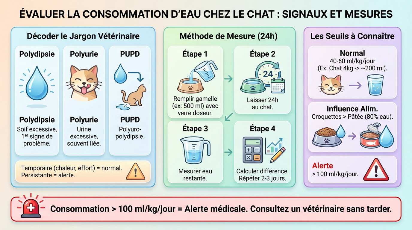 Chat buvant de l'eau dans une gamelle, illustration de la mesure de consommation hydrique