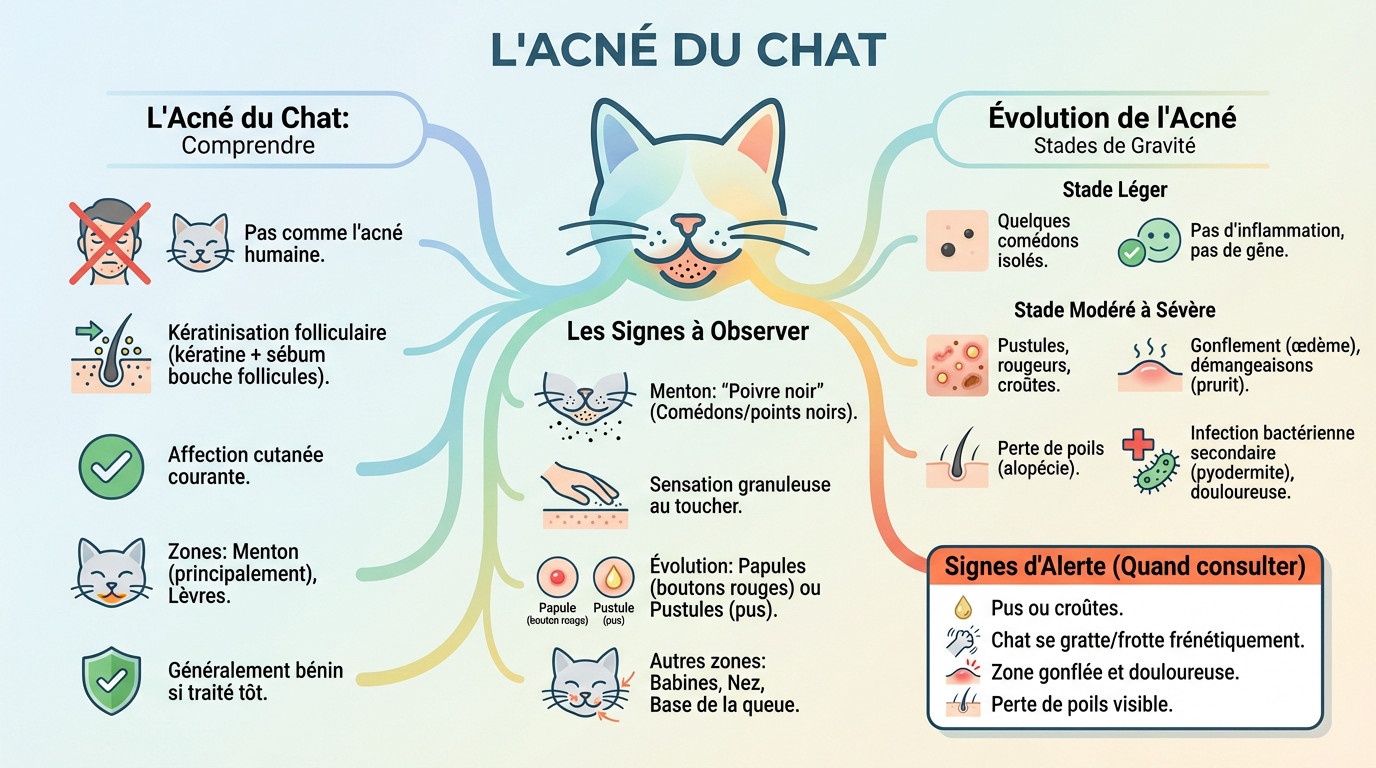Chat présentant des signes d'acné féline sous le menton