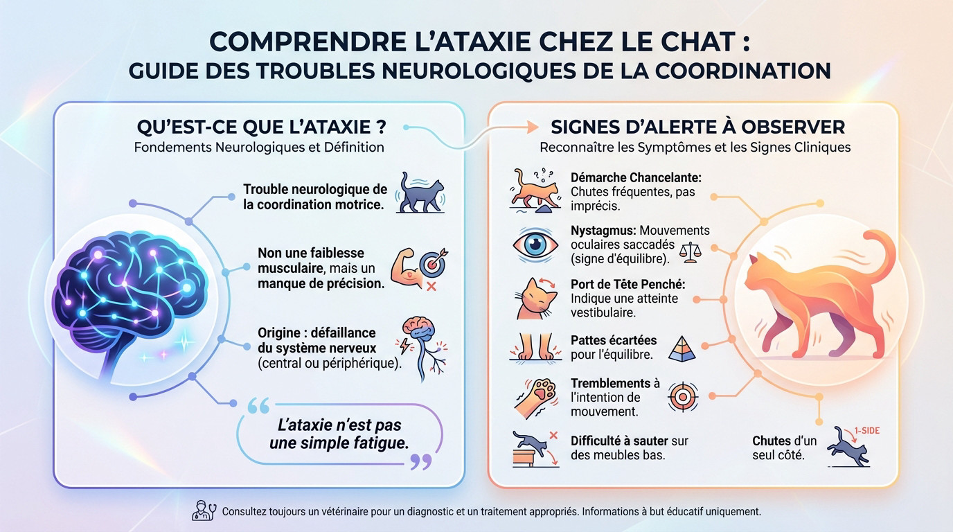 Chat présentant des troubles de l'équilibre et de la coordination motrice