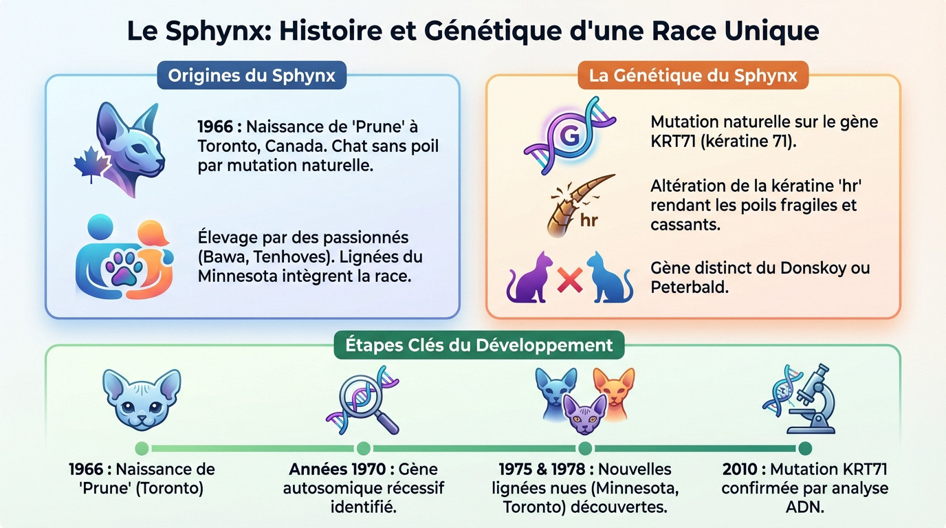 Chat Sphynx adulte montrant sa peau nue caractéristique et ses grandes oreilles