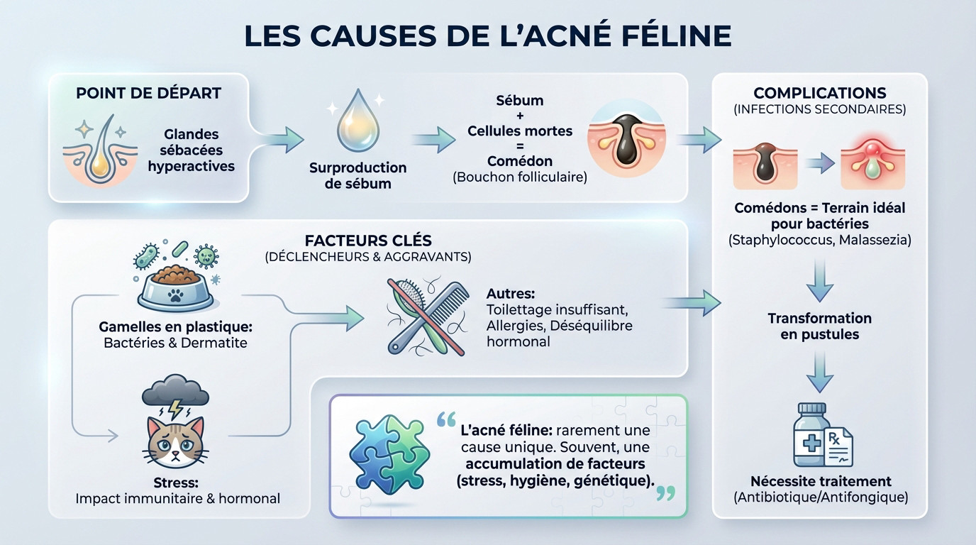 Chat présentant des signes d'acné féline sur le menton