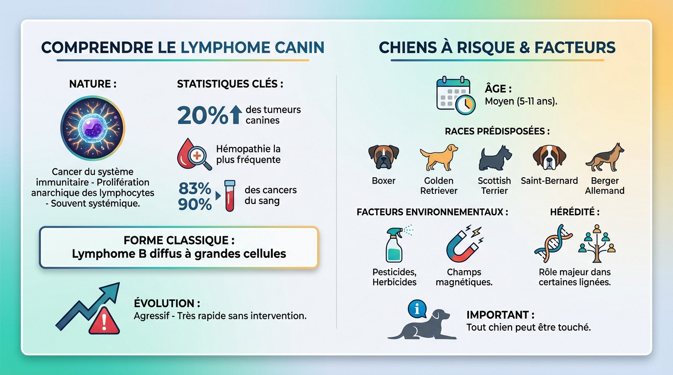 Examen clinique d'un chien âgé pour détecter des signes de lymphome