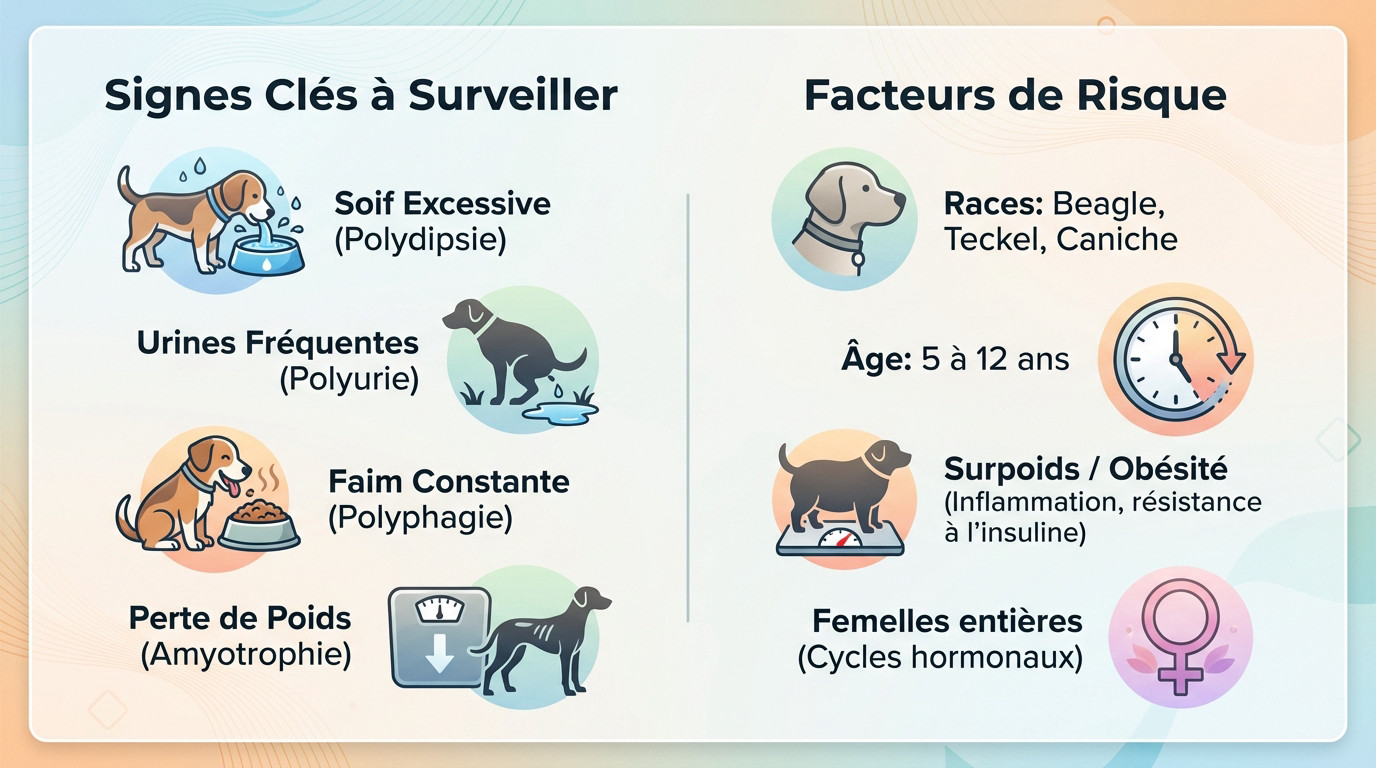 Examen clinique d'un chien âgé pour détecter les symptômes du diabète