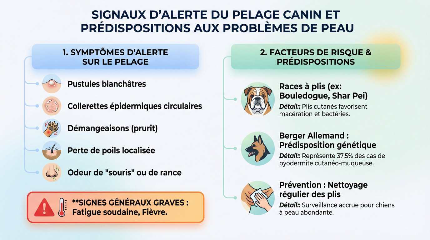 Signaux d'alerte de la pyodermite canine et races prédisposées comme le Shar Pei ou le Bouledogue