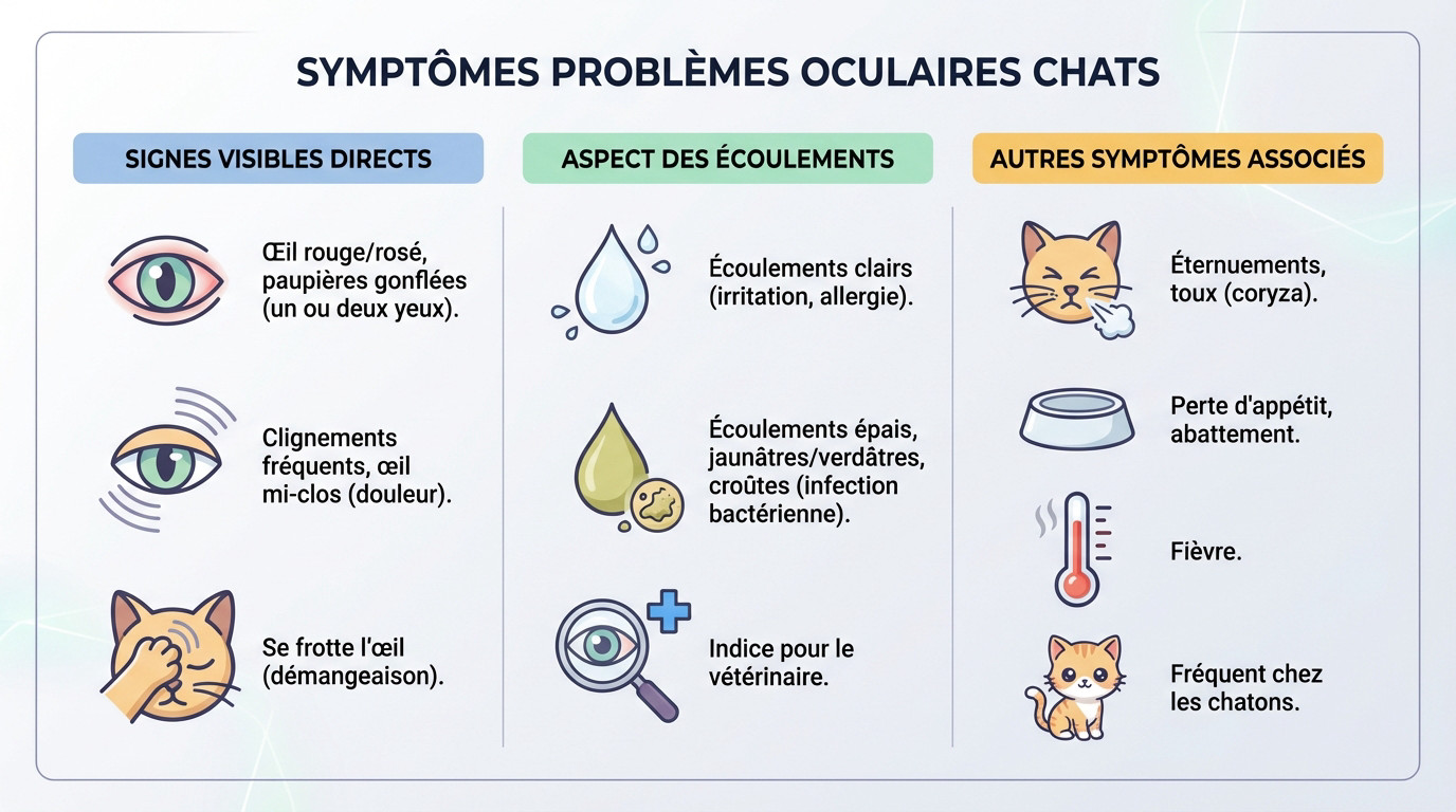 Chat présentant des symptômes de conjonctivite : œil rouge et écoulement purulent